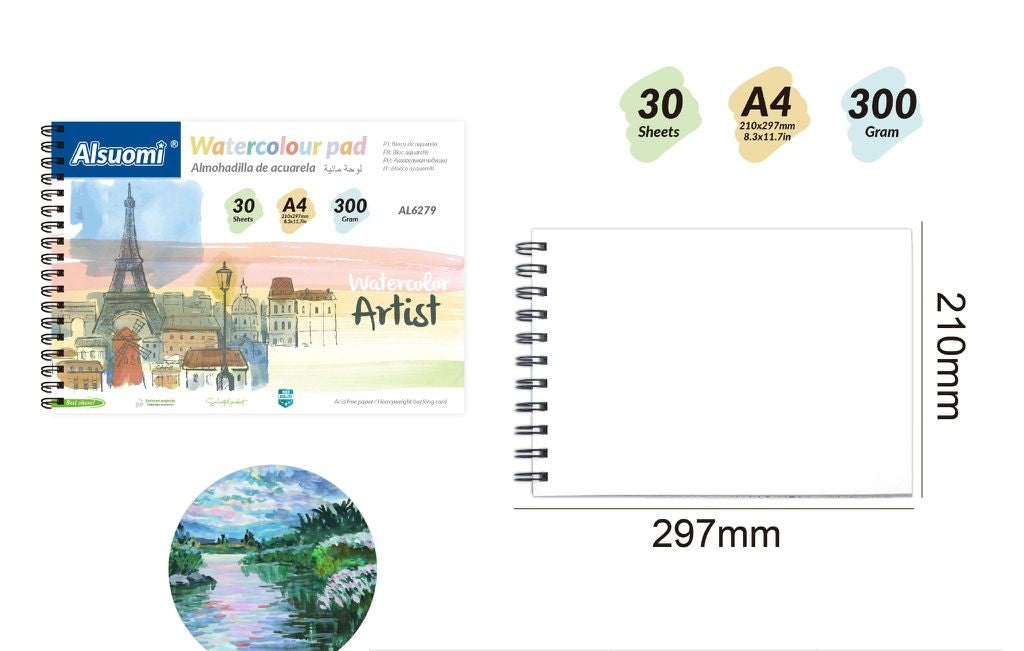 Watercolour Pad A4 – 300g, 30 Σελίδες, Διπλή Σπιράλ