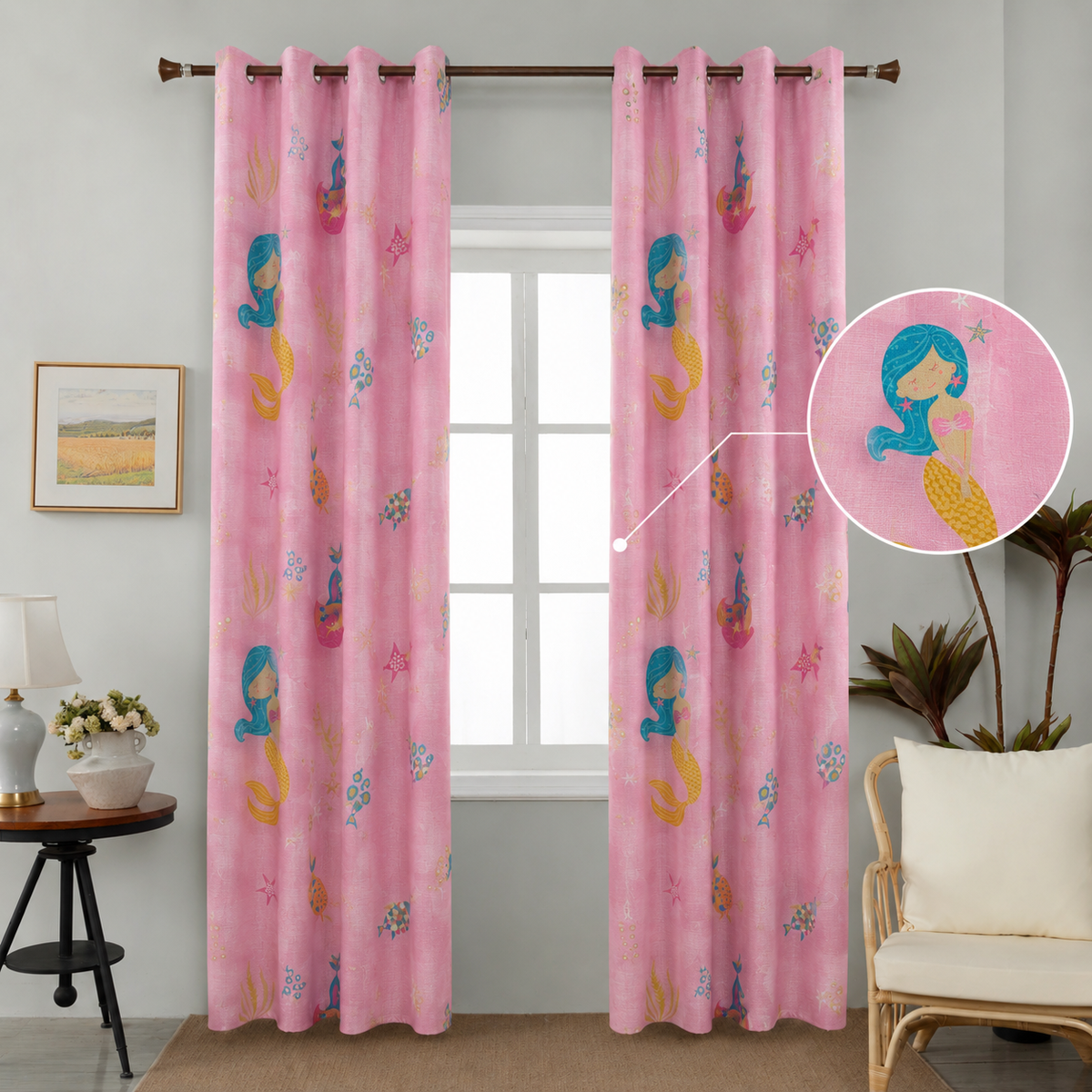 Παιδική κουρτίνα με γοργόνες ροζ 270 × 280 cm – 1 τεμάχιο