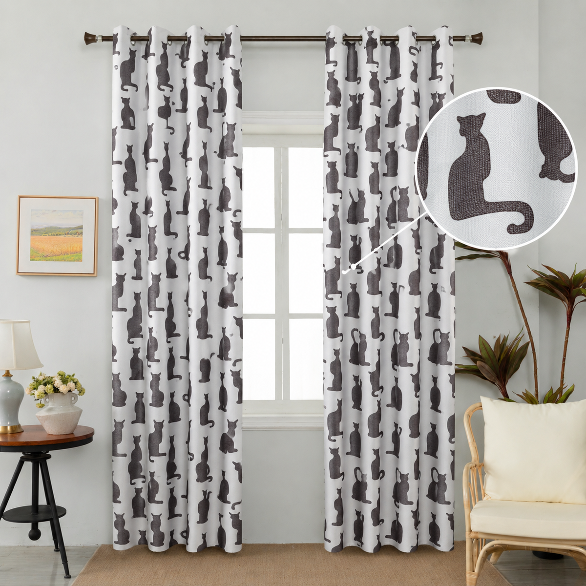 Παιδική κουρτίνα με γατάκια λευκή 270 × 280 cm – 1 τεμάχιο
