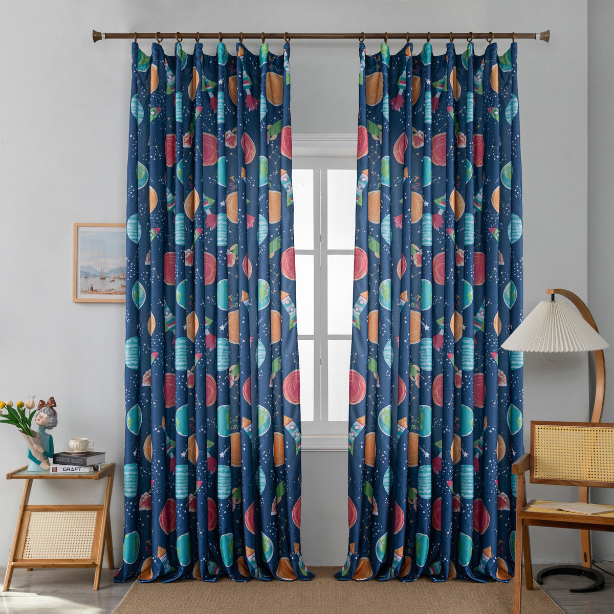 Παιδική κουρτίνα με πλανήτες μπλε 270 × 280 cm – 1 τεμάχιο