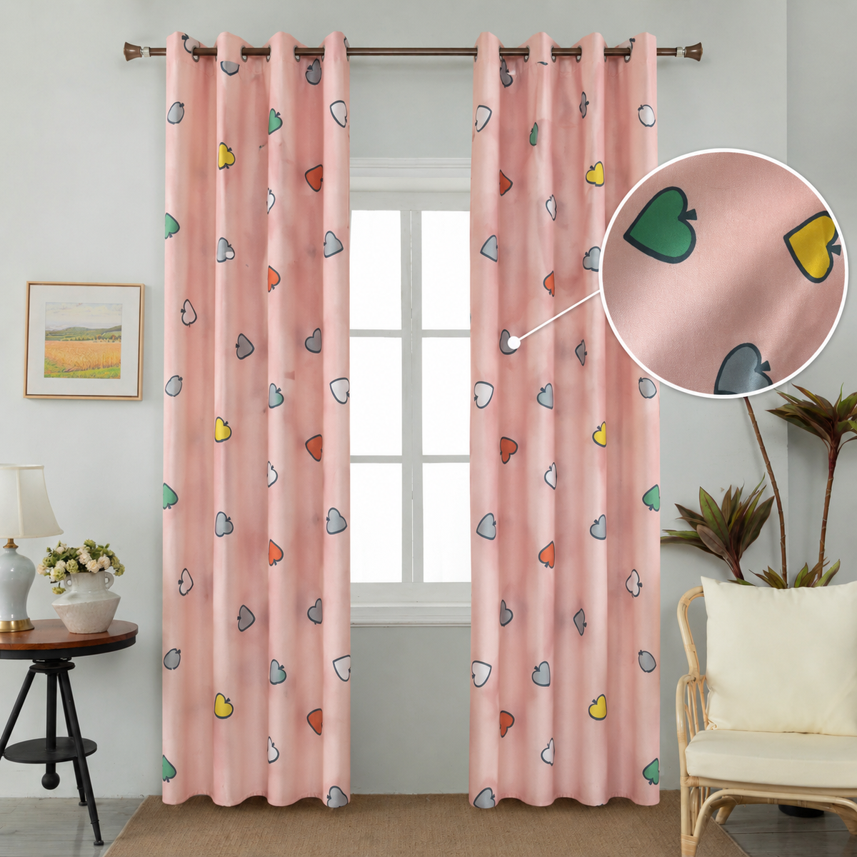 Παιδική κουρτίνα με καρδούλες ροζ 270 × 280 cm – 1 τεμάχιο