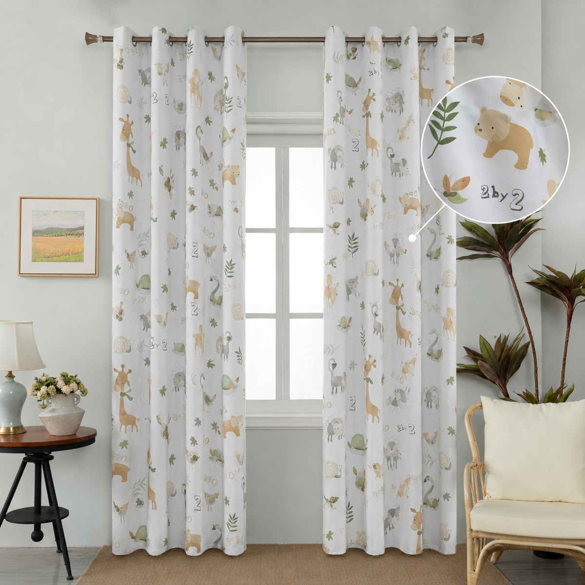 Παιδική κουρτίνα με ζωάκια λευκή 270 × 280 cm – 1 τεμάχιο