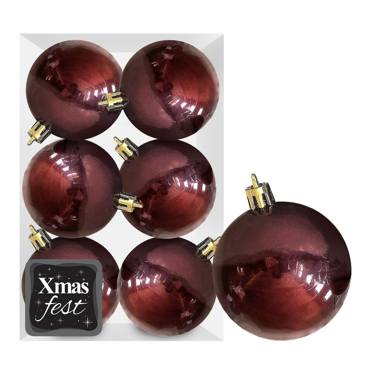 Μπάλες Γυαλιστερές Μπορντώ πακ=6τεμ φ8 ø8cm Xmasfest 1133562