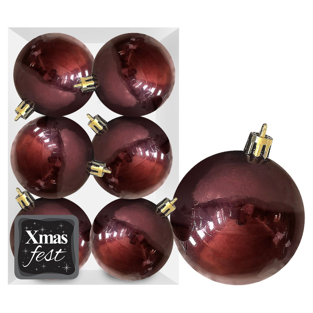 Μπάλες Γυαλιστερές Μπορντώ πακ=6τεμ φ10 ø10cm Xmasfest 1133563