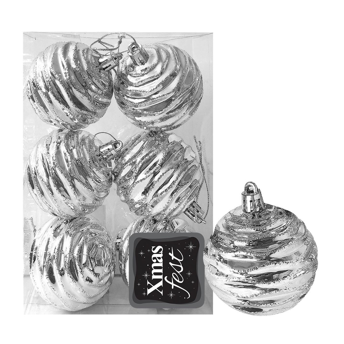Μπάλες Σμιλεμένες Ασημί πακ=6τεμ φ6 ø6cm Xmasfest 1133577