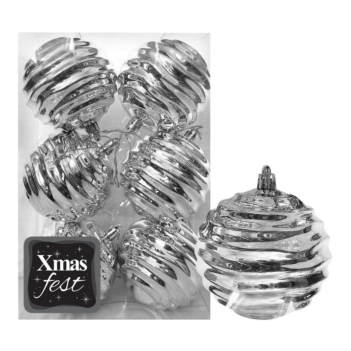 Μπάλες Σμιλεμένες Ασημί πακ=6τεμ φ8 ø8cm Xmasfest 1133578