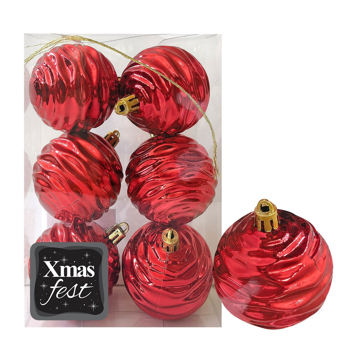 Μπάλες Σμιλεμένες Κόκκινες πακ=6τεμ φ6 ø6cm Xmasfest 1133579