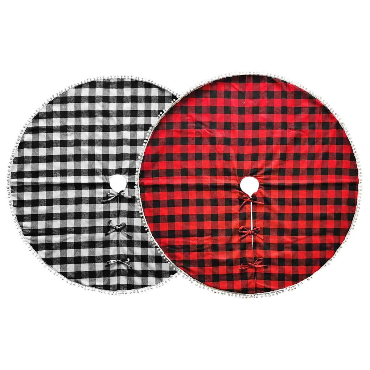 Ποδιά Δέντρου Καρώ με Pom-Pom ø106cm Xmasfest 1133620