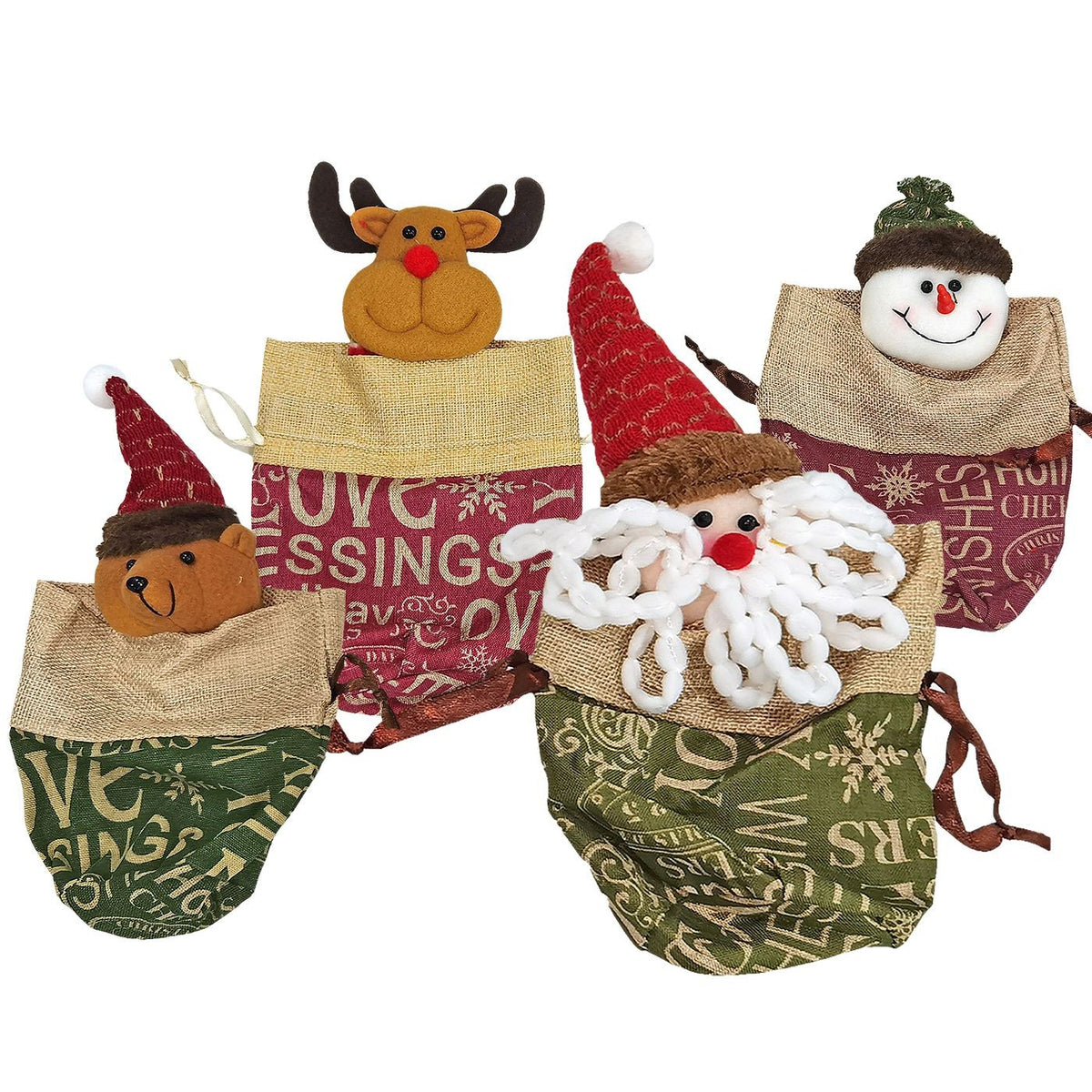 Τσαντάκι Πουγκί Λινάτσα με Φιγούρα Xmas 24x16cm Xmasfest 1133695