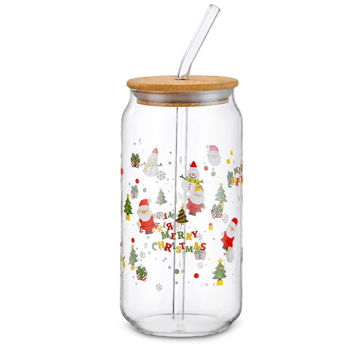 Ποτήρι Γυαλί Borosilicate Xmas με Καπάκι, Καλαμάκι 15x6cm 550ml Xmasfest 1134284
