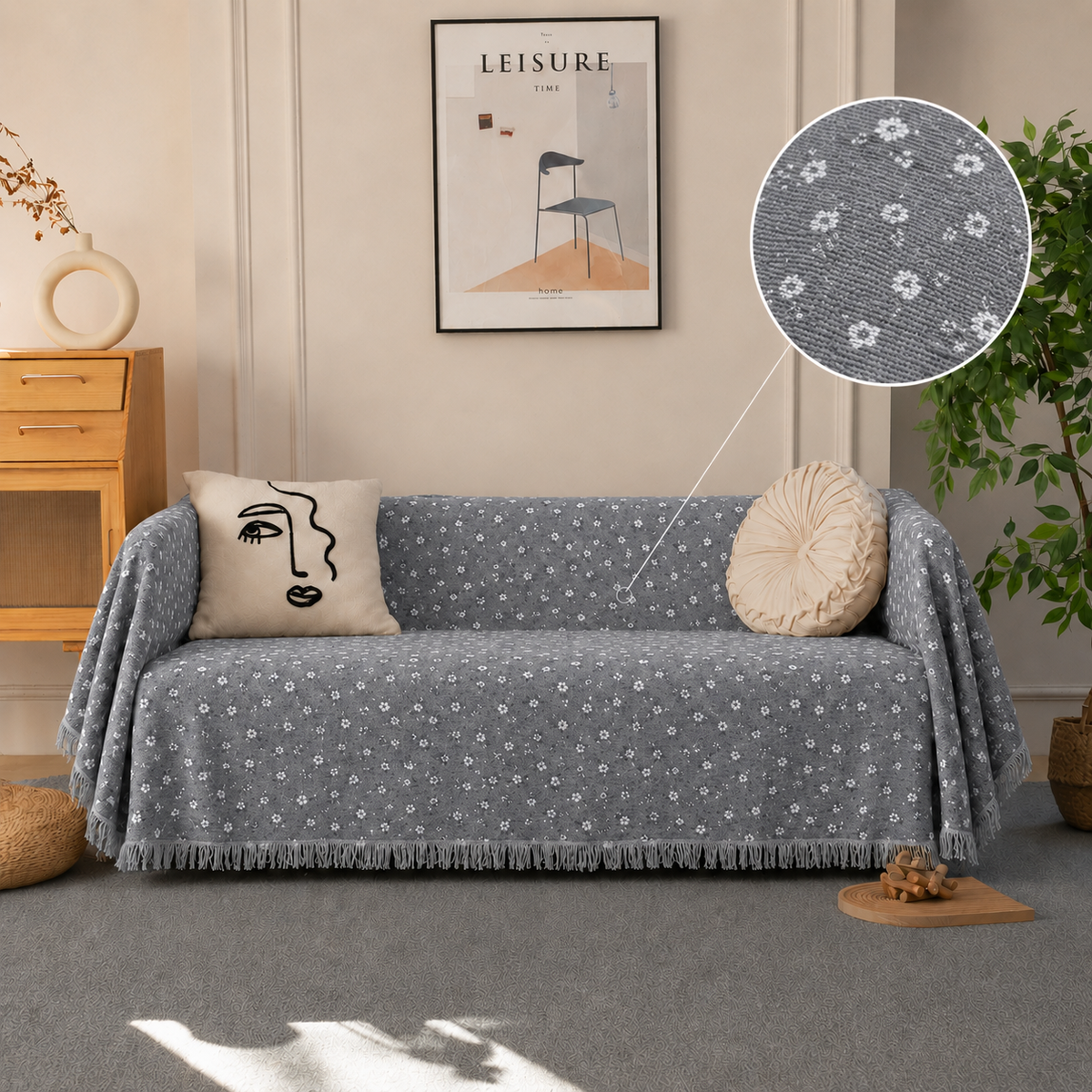 Chenille Ριχτάρι Καναπέ – C30-15 – Γκρι Floral