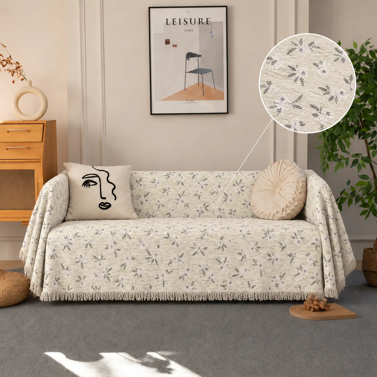 Chenille Ριχτάρι Καναπέ – C30-8 – Εκρού Floral