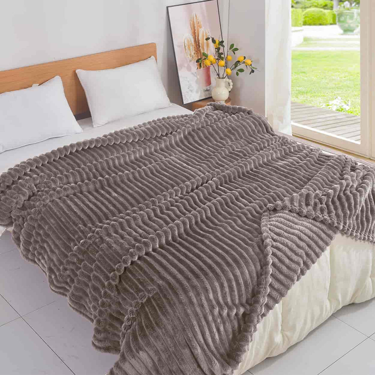 Κουβέρτα Extra Soft Ribbed Blanket με Ανάγλυφες Ρίγες - Καφέ