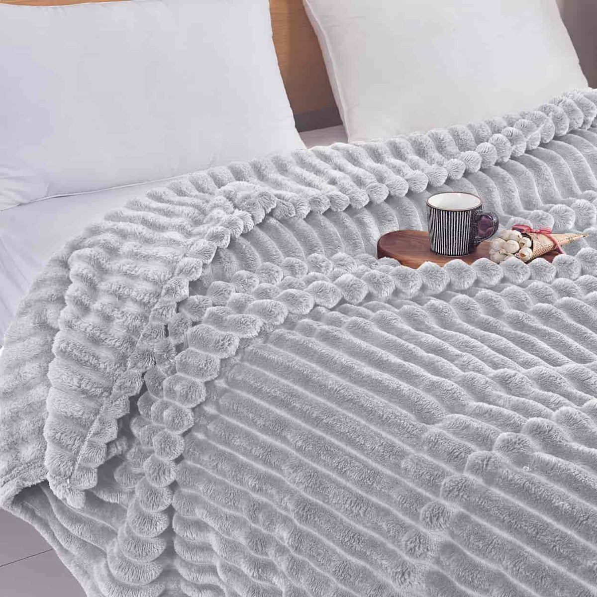 Κουβέρτα Extra Soft Ribbed Blanket με Ανάγλυφες Ρίγες - Ανοιχτό Γκρι
