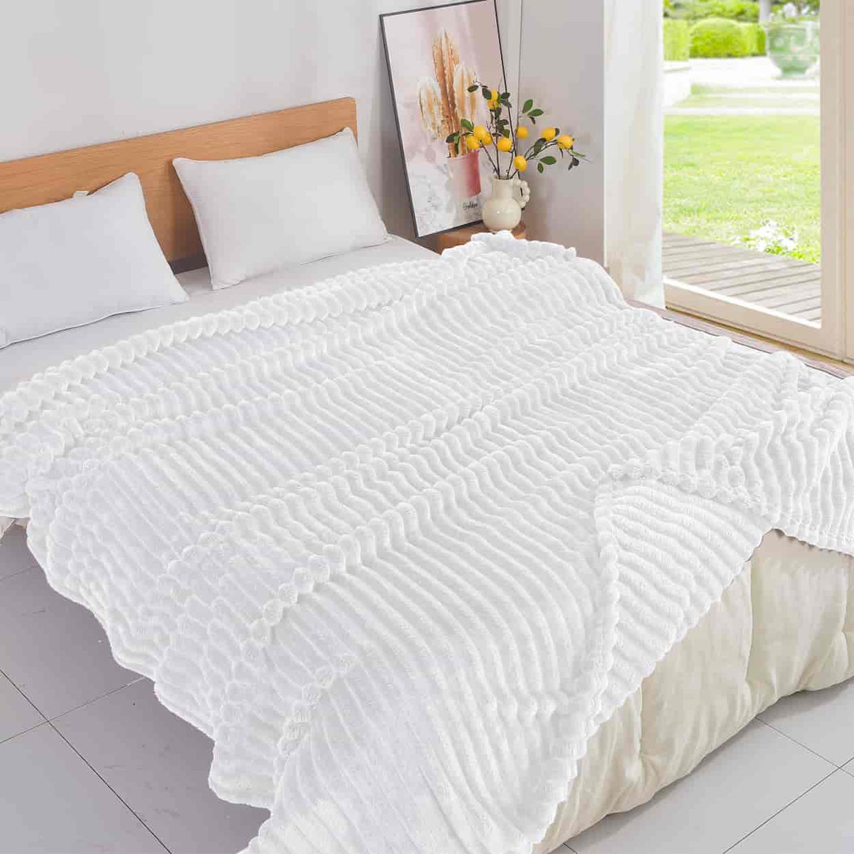 Κουβέρτα Extra Soft Ribbed Blanket με Ανάγλυφες Ρίγες - Λευκή