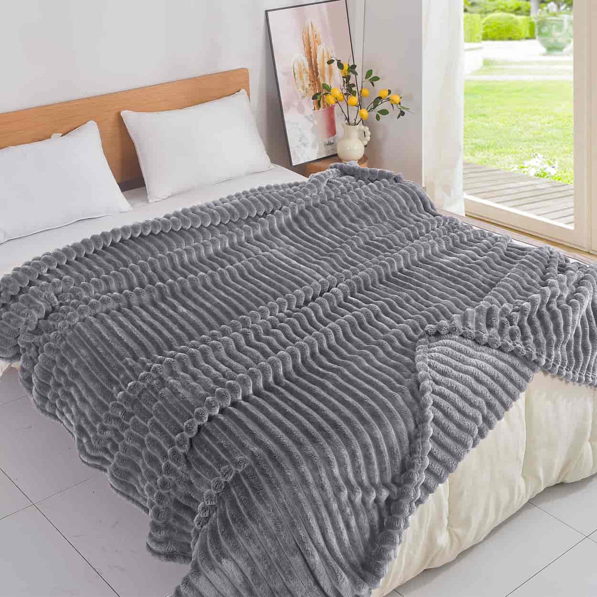Κουβέρτα Extra Soft Ribbed Blanket με Ανάγλυφες Ρίγες – Σκούρο Γκρι