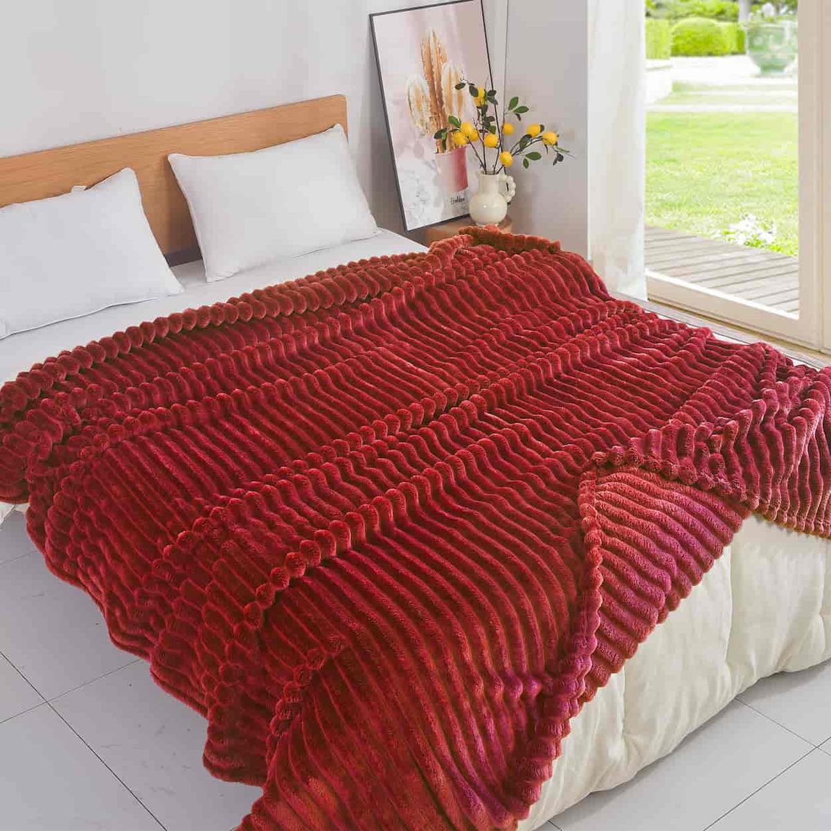 Κουβέρτα Extra Soft Ribbed Blanket με Ανάγλυφες Ρίγες – Κόκκινη