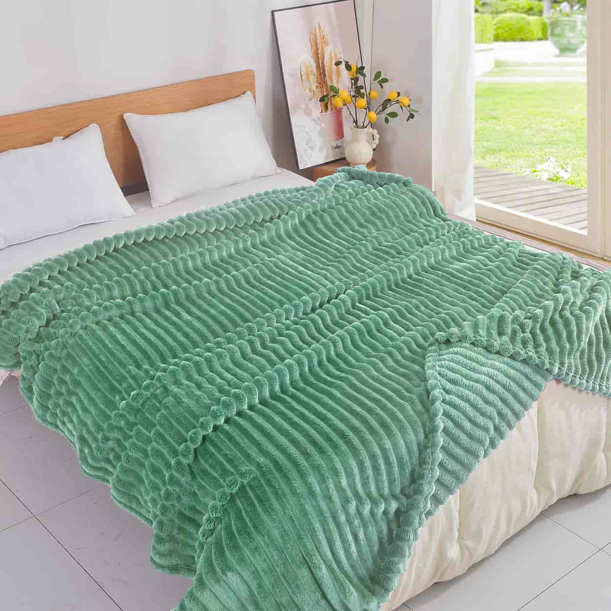 Κουβέρτα Extra Soft Ribbed Blanket με Ανάγλυφες Ρίγες – Πράσινη