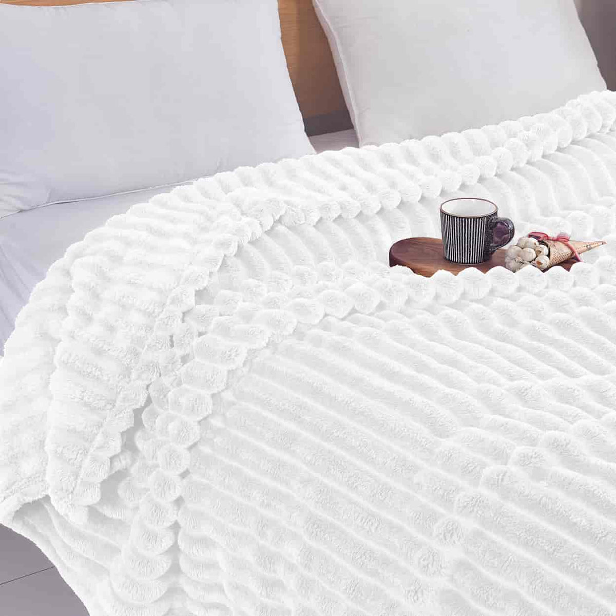 Κουβέρτα Extra Soft Ribbed Blanket με Ανάγλυφες Ρίγες - Λευκή