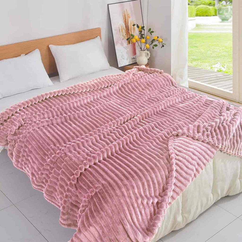 Κουβέρτα Extra Soft Ribbed Blanket με Ανάγλυφες Ρίγες - Ροζ