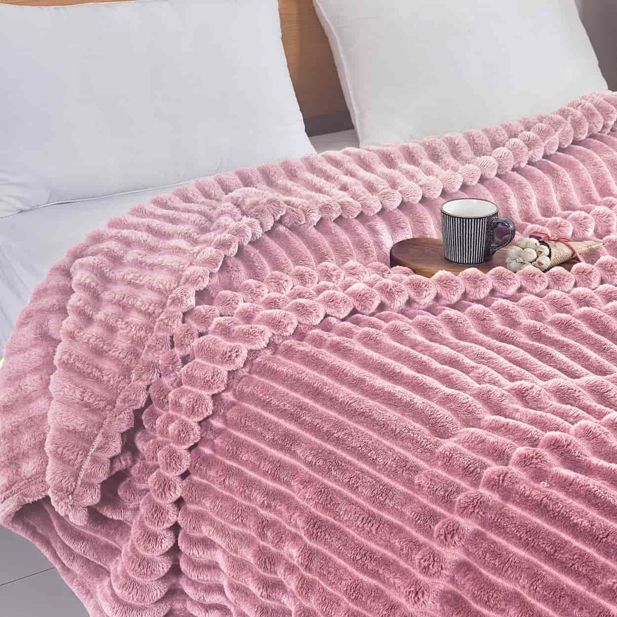 Κουβέρτα Extra Soft Ribbed Blanket με Ανάγλυφες Ρίγες - Ροζ