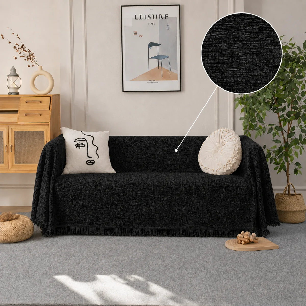Chenille Ριχτάρι Καναπέ – C23-18 – Μαύρο