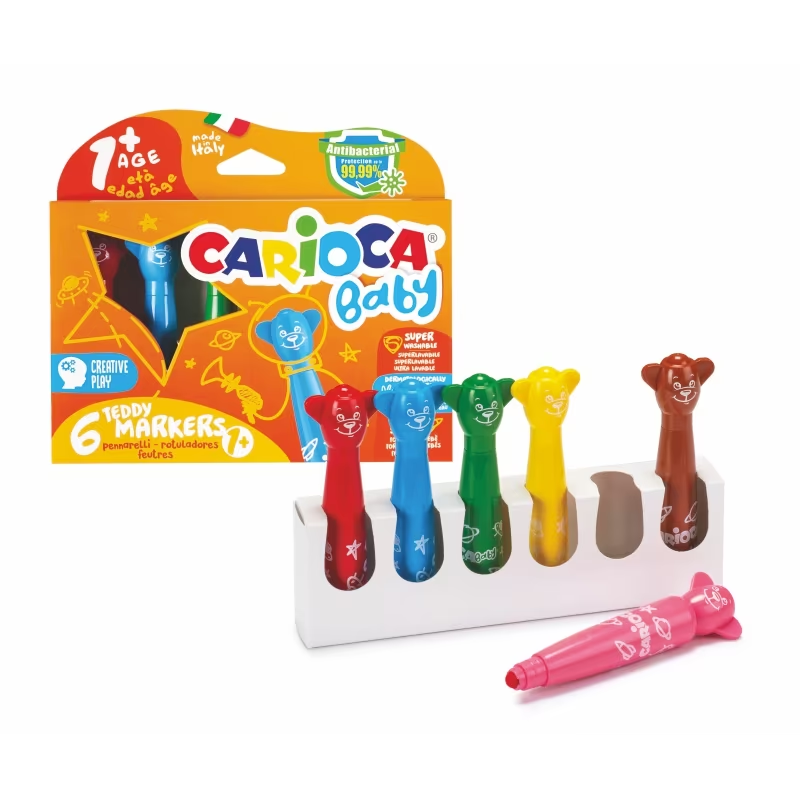 Μαρκαδόροι Carioca Baby Jumbo 1+ Teddy – Σετ 6 χρωμάτων