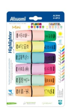 Υπογραμμιστές Mini Fluor+Pastel Alsuomi 12τμχ - Συσκευασία