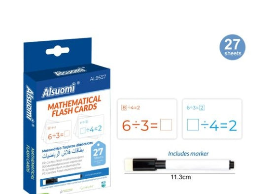 Κάρτες μαθηματικών Flash Cards διαίρεσης 27 φύλλα με μαρκαδόρο